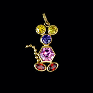 9ct Yellow Gold Unique Vintage Multi Coloured CZ Mouse Pendant