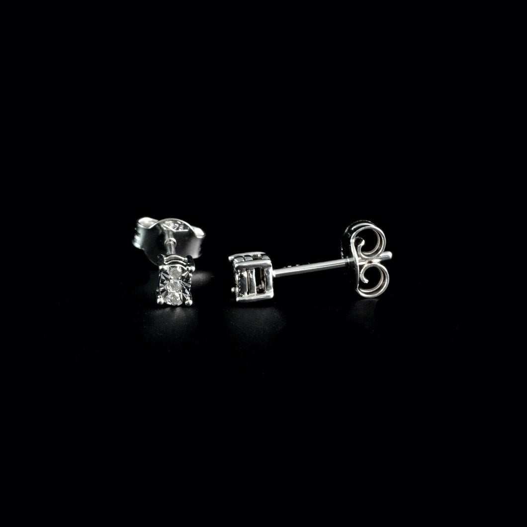 9ct White Gold Oval-Shaped Solitaire Diamond Earrings (0.03ct) - Gents or Pair