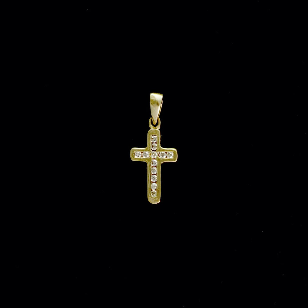 9ct Yellow Gold Little Diamond Cross Pendant (0.07ct) - Optional Chain
