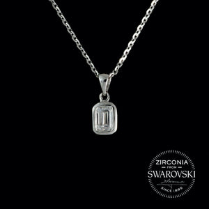 Sterling Silver & Swarovski Zirconia Emerald Cut Solitaire Pendant Necklace
