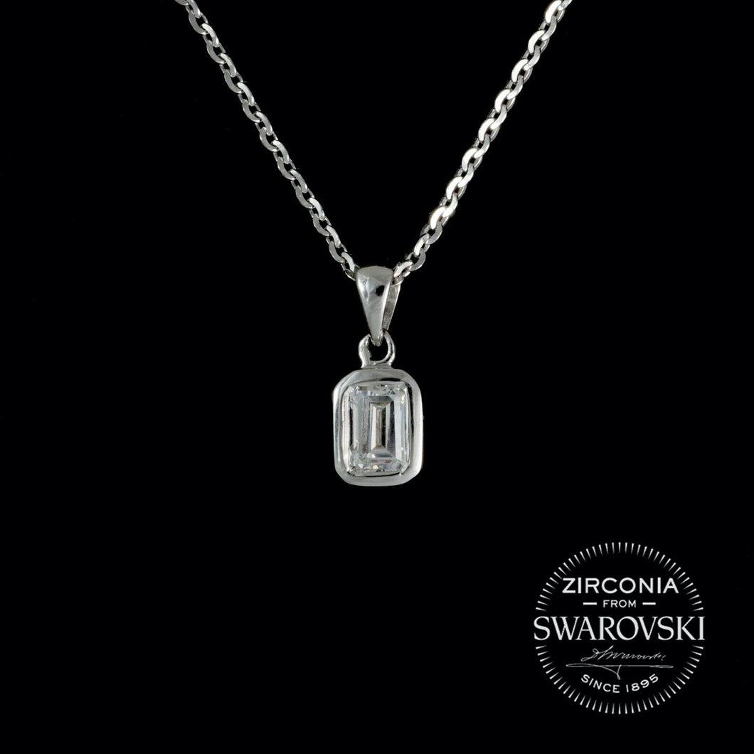 Sterling Silver & Swarovski Zirconia Emerald Cut Solitaire Pendant Necklace