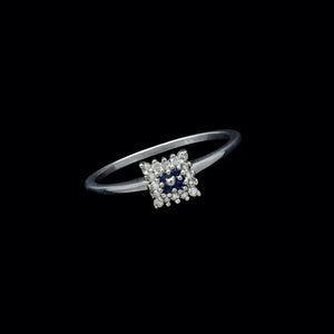 9ct White Gold 0.10ct Square Shaped Sapphire & Diamond Cluster Ring (Size N)