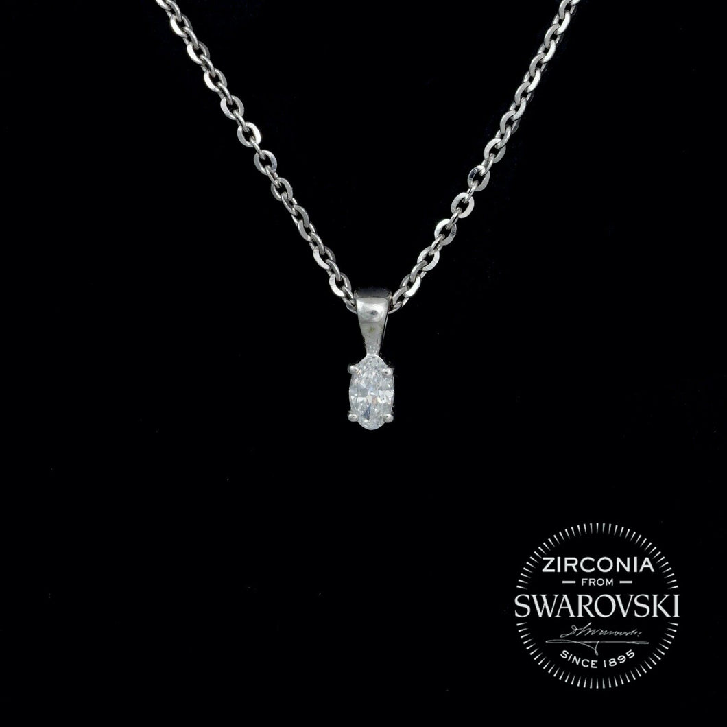 Tiny Sterling Silver & Swarovski Zirconia Oval Cut Solitaire Pendant Necklace