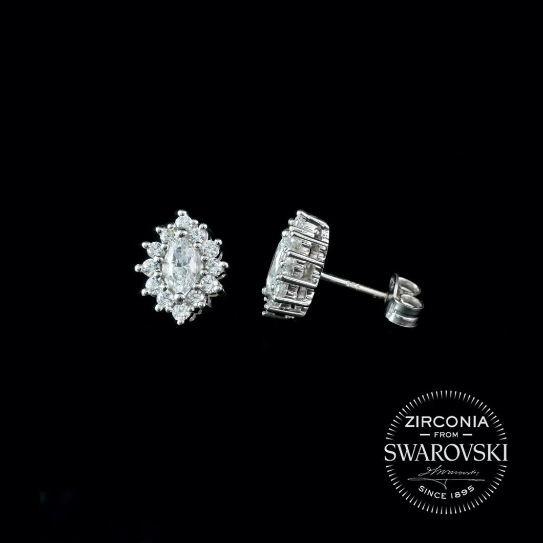 Sterling Silver & Swarovski Zirconia Marquise Cluster Stud Earrings