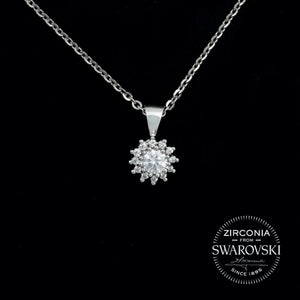 Sterling Silver & Swarovski Zirconia Brilliant Cut Cluster Pendant Necklace