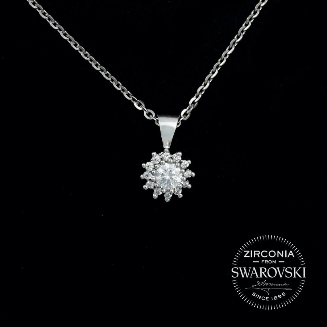 Sterling Silver & Swarovski Zirconia Brilliant Cut Cluster Pendant Necklace