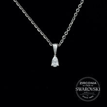Load image into Gallery viewer, Tiny Sterling Silver &amp; Swarovski Zirconia Pear Cut Solitaire Pendant Necklace
