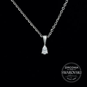 Tiny Sterling Silver & Swarovski Zirconia Pear Cut Solitaire Pendant Necklace
