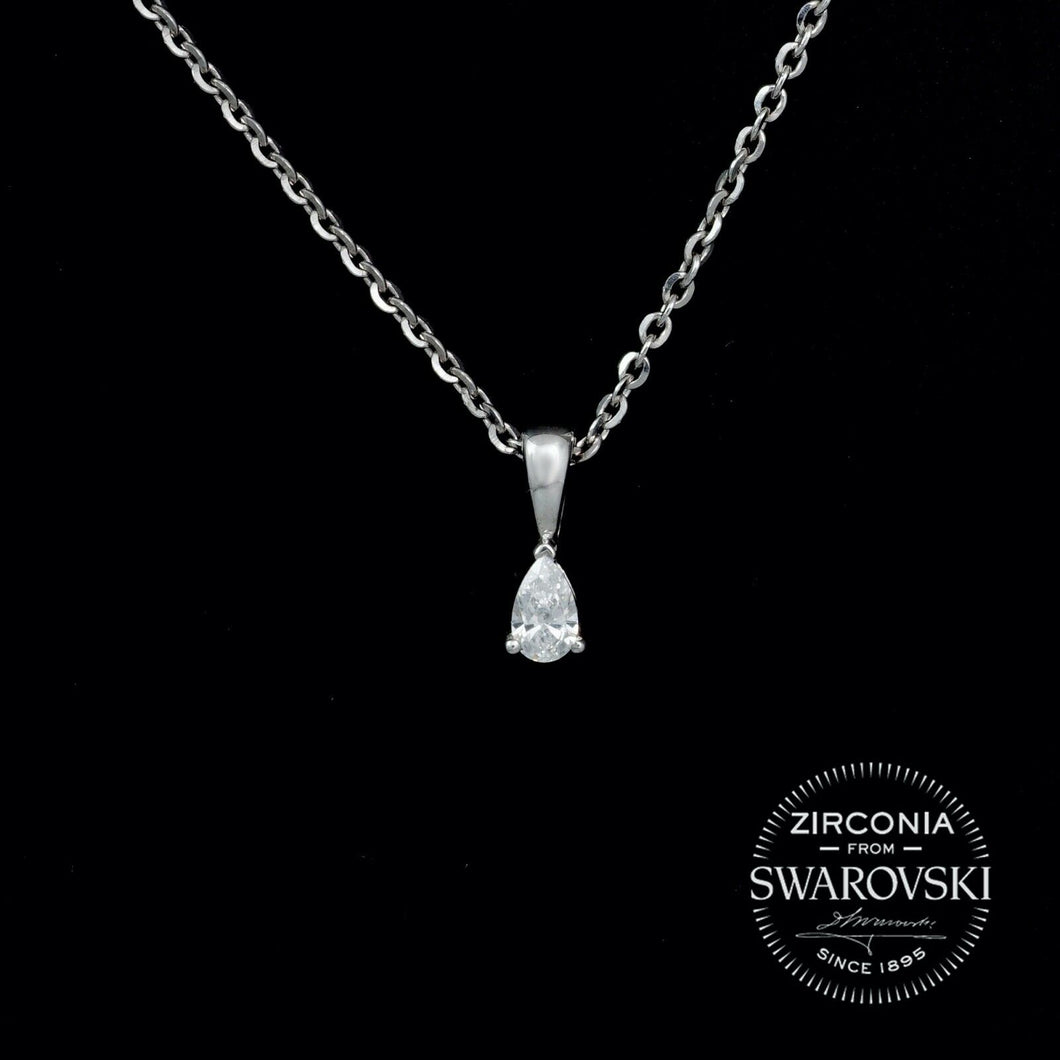 Tiny Sterling Silver & Swarovski Zirconia Pear Cut Solitaire Pendant Necklace