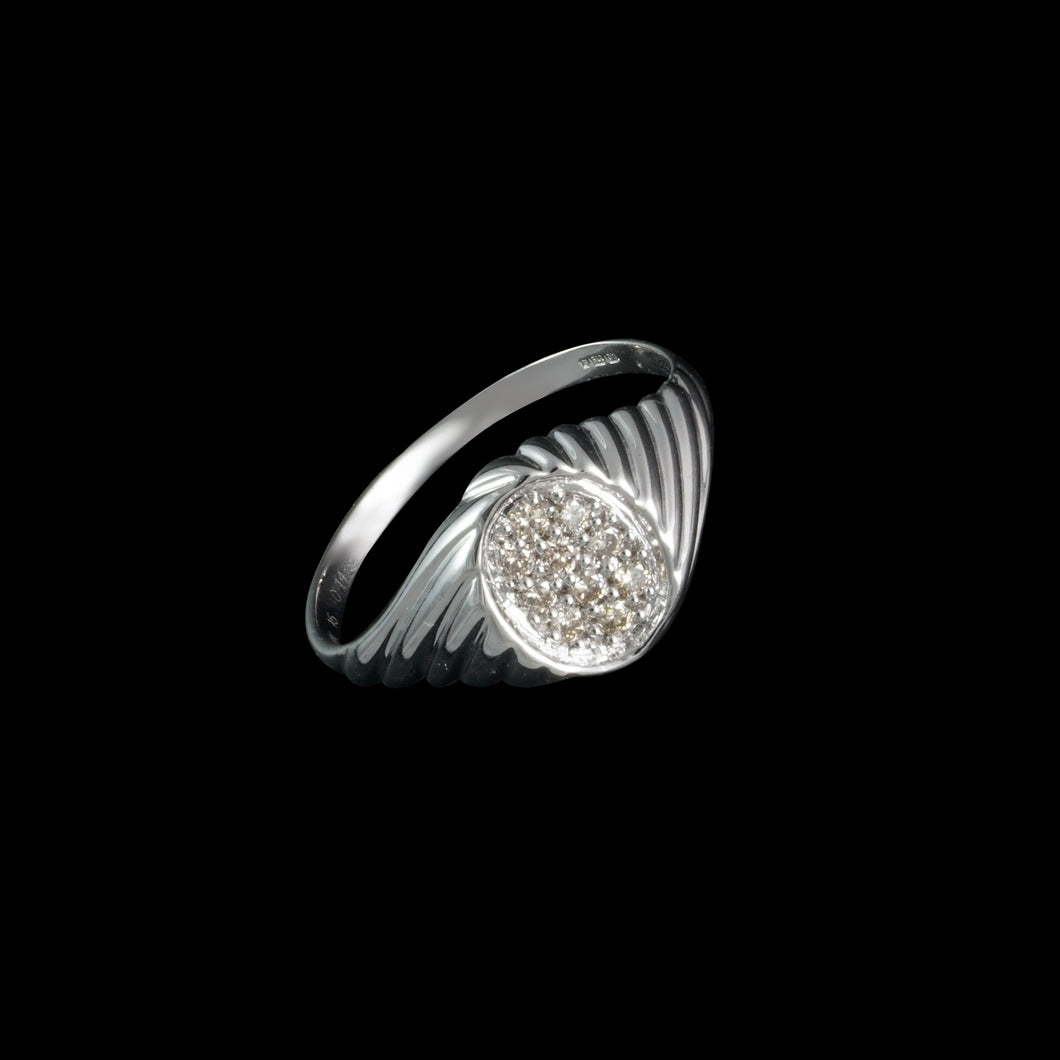 9ct White Gold 0.14ct Pavé Set Signet Cluster Diamond Ring (Size N)