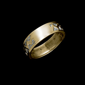 9ct Yellow Gold 0.10ct Unique "Aztec" Unisex Diamond Ring (Size R)