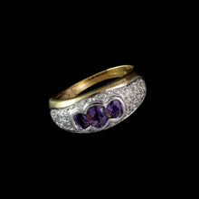 Load image into Gallery viewer, 9ct Yellow Gold 0.13ct Diamond &amp; Amethyst Trilogy Ring (Size N 1/2)
