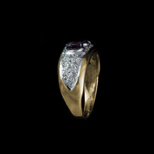 Load image into Gallery viewer, 9ct Yellow Gold 0.13ct Diamond &amp; Amethyst Trilogy Ring (Size N 1/2)
