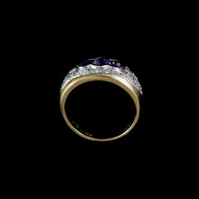 Load image into Gallery viewer, 9ct Yellow Gold 0.13ct Diamond &amp; Amethyst Trilogy Ring (Size N 1/2)
